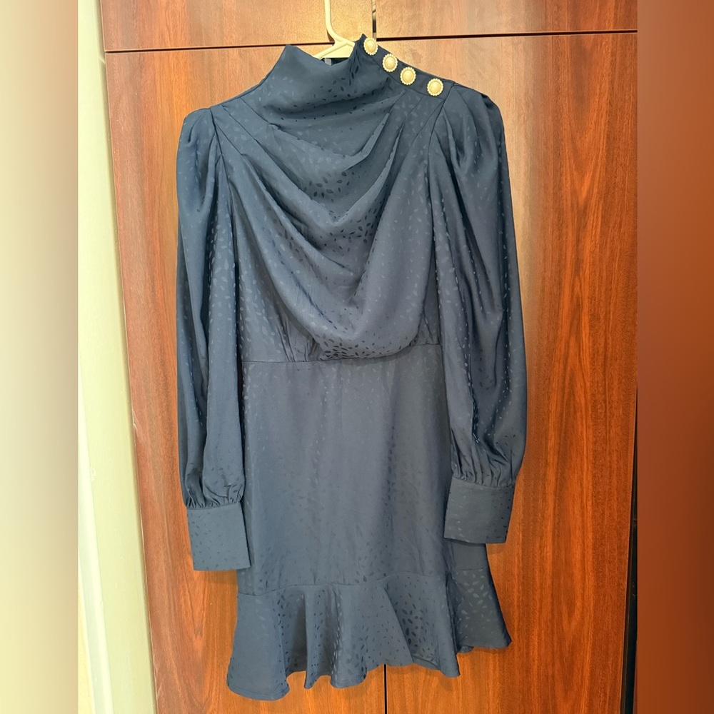Navy Blue Padded Shoulder Dress
